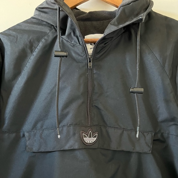 Adidas Fleece Lined Arm Trefoil Print Overhead Jacket In Black Size M - Picture 5 of 15